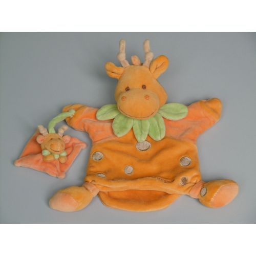Doudou Et Compagnie Girafe Orange Verte Marionnette