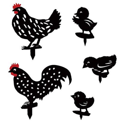 Lot de 6 décorations de jardin artistiques en acrylique pour cour de poulet, piquets de grande taille en forme de coq, poule, poussin, décoration de silhouette animale, ornements de statue d'extérieur pour jardin, cour, pelouse