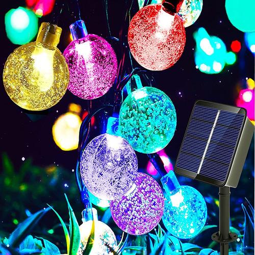 Guirlande lumineuse solaire d'extérieur, 50 LED 9,5 m, 8 modes, boules de cristal solaires, éclairage extérieur/intérieur étanche pour jardin, arbres, terrasse, Noël, mariages, fêtes (coloré)