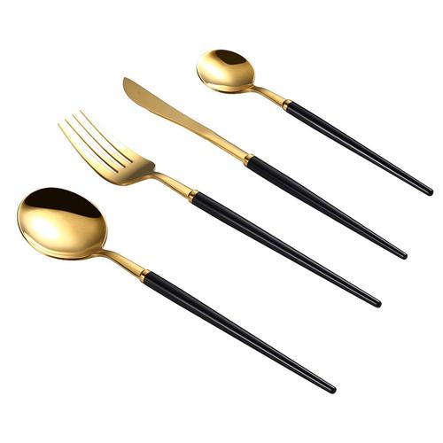 Gold Silverware Set with Solid color handle,4-Piece Stainless Steel Flatware Set, Kitchen Utensil