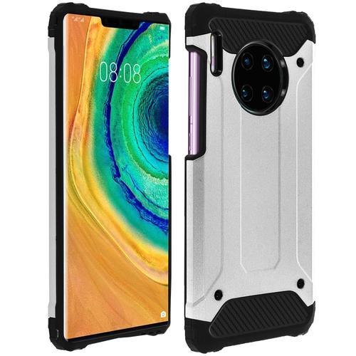 Coque Huawei Mate 30 Pro Design Relief Bi-Matière Robuste Antichute 1,8m Argenté