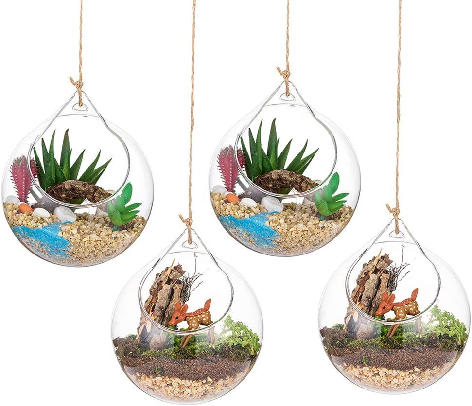 Terrarium En Verre Suspendu 4 Pièces Grande Ouverture Vase Plante Boules 10cm Fleur Vase Pot Boules De Verre La Conception De Bricolage De Jardin De Mariage À La Maison