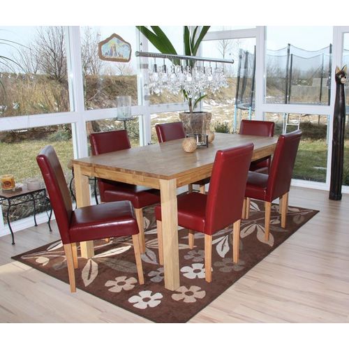Lot De 6 Chaises De Séjour Littau   Cuir Reconstitué Rouge, Pieds Clairs