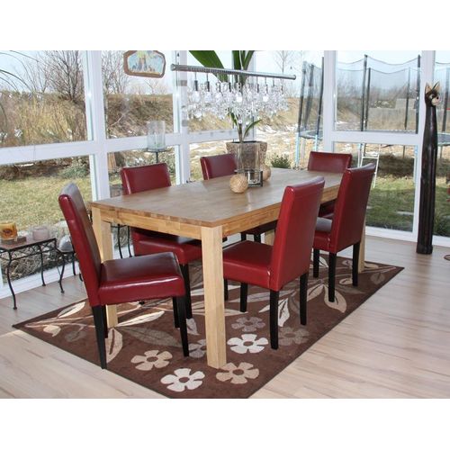 Lot De 6 Chaises De Séjour Littau   Cuir Reconstitué Rouge, Pieds Foncés