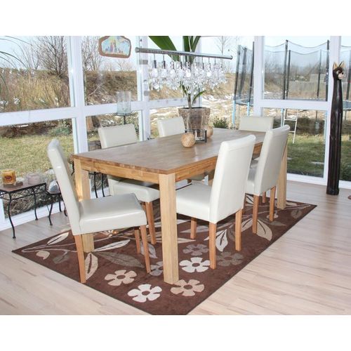 Lot De 6 Chaises De Séjour Littau   Cuir Reconstitué Crème, Pieds Clairs