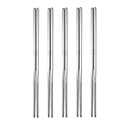 Metal Chopsticks Stainless Steel Reusable Chopsticks, 22.6cm Family/ Hotel/ Restaurant Chop Sticks, 5 Pairs Gift Set