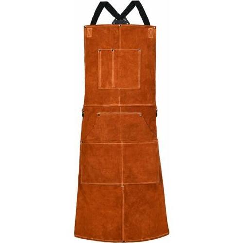 Tablier de Soudage avec Gants, Tablier de Travail en Cuir de Vachette avec 6 Poches, Tablier de Cuisine Multifonctionnel, Bretelles Réglables du M au XXL pour Homme et Femme