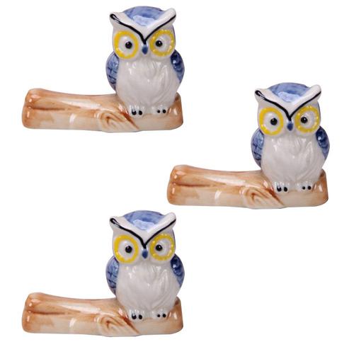 3-piece owl porcelain handmade chopsticks spoon fork knife rest tableware family kitchen housewarming gift.