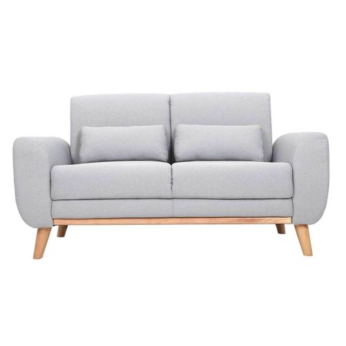 Canapé Scandinave 2 Places Tissu Gris Et Bois Clair Ektor