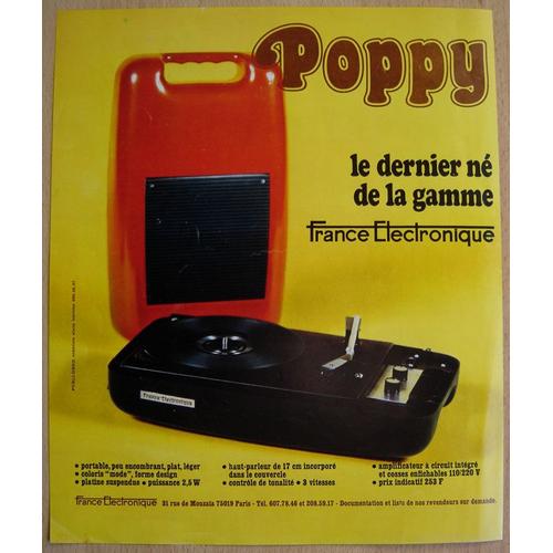 Publicité Papier - Tourne Disque Poppy De France Électronique De 1973