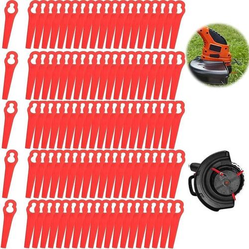 100pcs Lames de Rechange en Plastique Rouge Lames de Rechange pour Coupe Bordure Tondeuse à Gazon en Plastique Lames pour Florabest FRTA 20 A1, 18B2, 18B3, Gros Trou 12mm Petit Trou 7mm