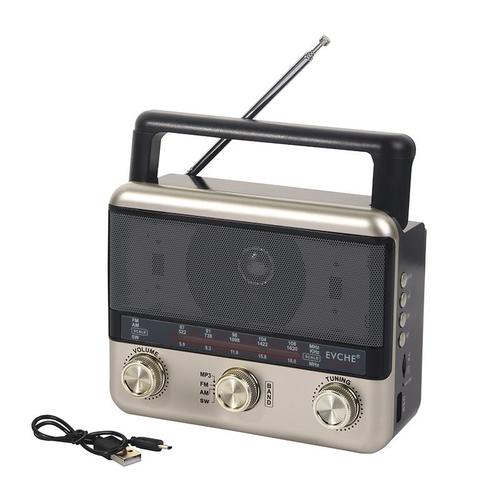 Radio Portable avec Bluetooth FM/AM/ SW - Prend en Charge Le Lecteur TF/AUX/USB/MP3 avec Lampe De Poche - Noir