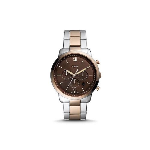 Fossil Men'S Neutra Round Shape Two Tone Stainless Steel Chronograph Wrist Watch Fs5869 - 44 Mm - Silver/Caramel
