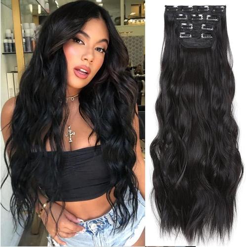 Extension Cheveux Naturel Clip Invisible Noir Extension A Clip Cheveux Naturel Bouclé Extensions De Cheveux Extension Rajout Cheveux Clip Naturel Clip In Hair Extensions Pour Femme(24 Inch, 4pcs) 