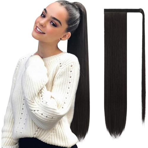 Postiche Queue De Cheval Extension Naturel Ponytail Extensions Longue Droit Wrap Around Extension De Cheveux A Clip Pour Femme Fille 70 Cm-Brun Le Plus Foncé Tendant Vers Le Noir 