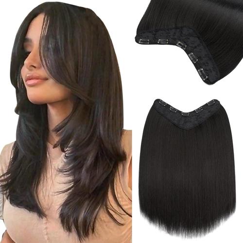 Extension Cheveux Naturel Lisse, 45 Cm Rajout Cheveux Clip Naturel Noir Extension Cheveux Clip Avec 5 Clips Cheveux Synthétiques Forme En U 