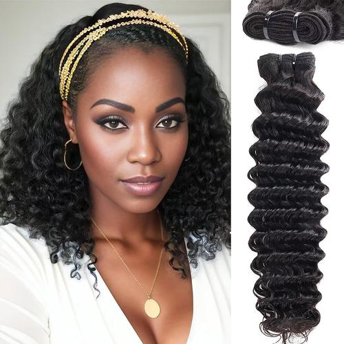 Tissage Cheveux Naturels Bouclés Tissage Naturel Cheveux Humain Brésiliens Deep Wave Human Hair Bundles Double Weft 14" Natural Color Virgin Brazilian Hair Extensions for Braiding