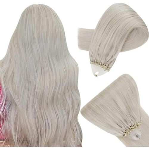 Extensions de Cheveux a Micro Anneaux Cheveux Naturel Micro Ring Hair Extensions #1000 Ice Blond 14pouce 50g