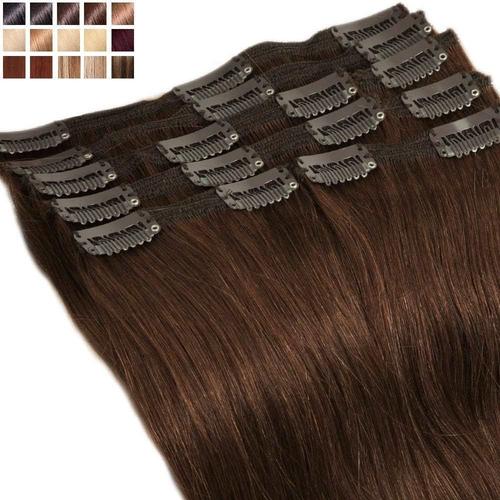 Extension a Clip Cheveux Naturel MAXI VOLUME Rajout 8 Bandes - Double Weft Clip in Remy Human Hair Extensions (#04 Marron chocolat, 25cm-110g)