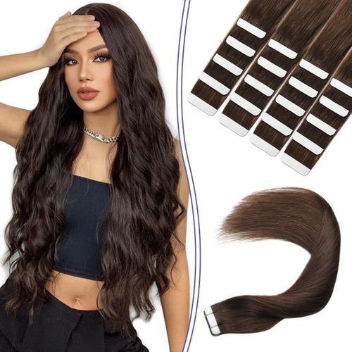 Extension Adhesive Cheveux Naturel, Brun Foncé 35cm Extension Bande Adhesive Cheveux Naturel 20pcs 50g Extension Cheveux Naturel Tape In Hair Extensions (T35-2) 