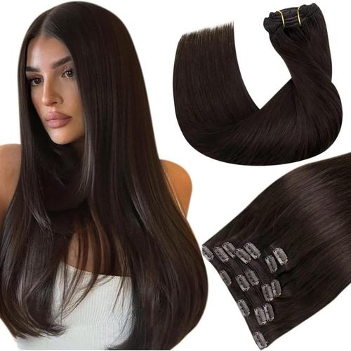 Extensions Cheveux Naturels À Clips Chatain 14 Pouces Extension Clip Cheveux Humain Marron Le Plus Foncé Extension A Clip Cheveux Lisse Et Droit 7pcs/120g #2 