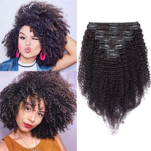 8 Pouces Extension A Clip Cheveux Naturel Afro Kinky Curly Rajout Cheveux Epais - Noir Naturel - 8 Pieces Extension Bresilien Crépu Double Weft