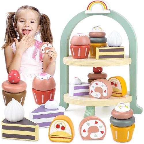 Jouet Dinette Cuisine Enfant, Gâteaux en Bois, Cuisine Jeux Accessoire Aliment Nourriture, Jouet Éducatif Éveil Montessori, Cadeau Anniversaire Pâques Halloween Noël Garçon Fille Bébé 3 4 5 Ans