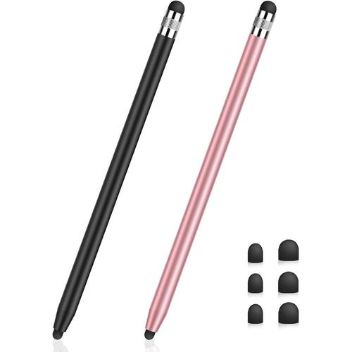 Stylet Tablette Universel pour Écran Tactile, Capacitif 2 en 1 pour iPhone/iPad/Pro/Mini/Air/Samsung avec 6 Embouts de Rechange (Noir + Or Rose)