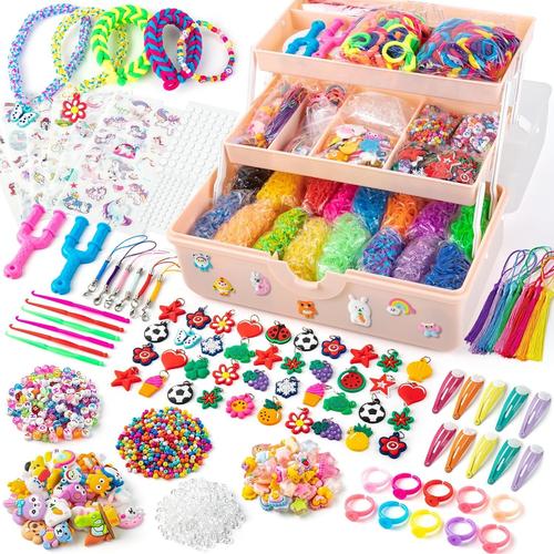 Elastique Bracelet Kit, 16000+ Élastique Loom Bands pour Enfant, Métier À Tisser Bracelet Collier Jouets avec Boîte de Rangement, Cadeau de Noël Halloween à pour Filles Enfant