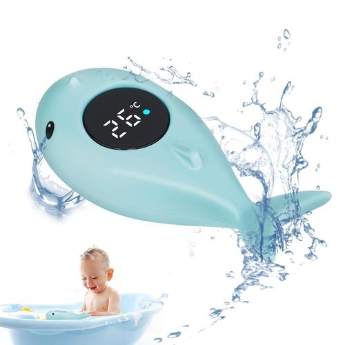 Thermomètre de bain pour bébé - Thermomètre numérique pour baignoire avec voyant LED - Fonction d'avertissement de température - Thermomètre de bain en forme de baleine mignonne - Pour enfants