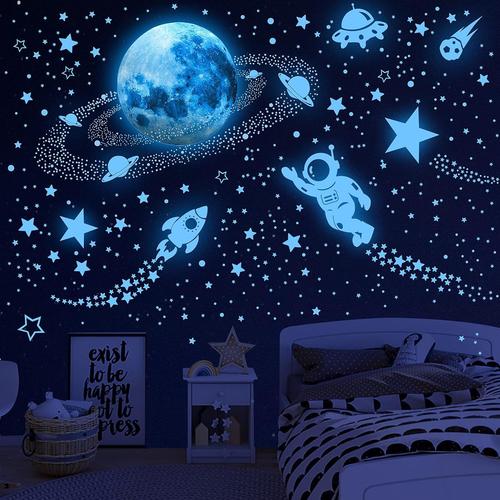 531 Pièces Autocollants Planètes Phosphorescentes Etoiles Phosphorescentes Plafond Solaire Astronaute Galaxie Fluorescente Lumineuse Stickers Muraux Décoration pour Bébé Enfants Fille Garcon Chambres