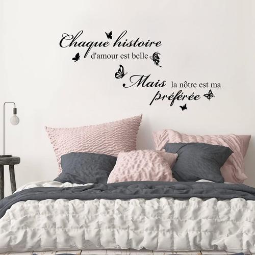 Stickers Muraux Citations Française Autocollant Famille Mural Texte Histoire d'Amour Décoration Home Décalque Wall Sticker DIY Peinture Maison Chambre Salon Bureau