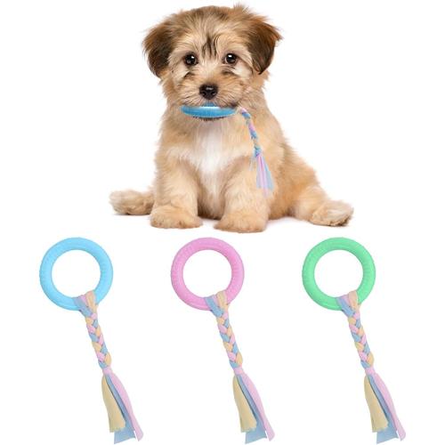 Jouets De Dentition Pour Chiots Avec Cordes En Coton, 3 Anneaux À Mâcher En Caoutchouc Pour Petits Chiens, Jouets À Mâcher,Dents Orales, Apaisent Les Démangeaisons (Rose, Vert, Bleu)