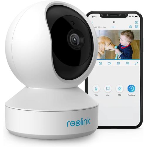 3MP Camera Surveillance WiFi Interieur 2,4GHz, Pan & Tilt, Gardiennage à 360°, Détection de Mouvement, Audio Bidirectionnel, Vision Nocturne à 12M, Caméra Dôme pour Bébé et Animal, E1