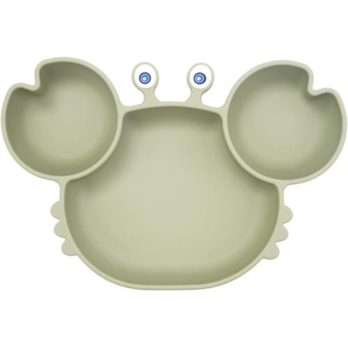 Assiette À Pour Bébé Silicone, Plaque D'alimentation Antidérapante Pour Tout-Petits Les Enfants Avec Une Forte Aspiration, Adapté Au Lave-Vaisselle Et Au Four À Micro-Ondes (Crab-Tea Green)