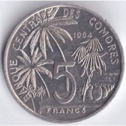 Banque Centrale Des Comores = Pièce De 5 Francs , Année 1984, En Alu, Verso " Conférence Mondiale Sur Les Pêches " - Poisson