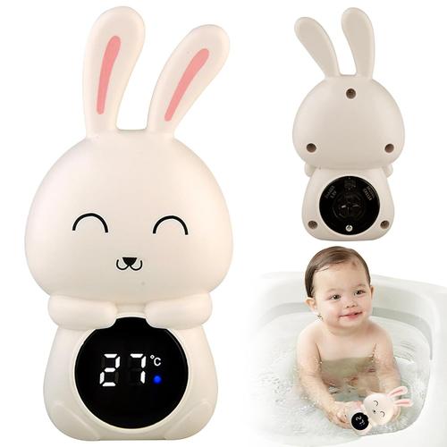 Thermomètre de bain pour bébé Thermomètre numérique en forme de lapin étanche Thermomètre de bain précis Écran LED Dessin animé mignon Thermomètre de baignoire pour bébé lisse scellé Blanc Essentiels