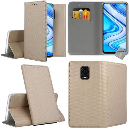 Housse Etui Coque Pochette Portefeuille Pour Xiaomi Redmi Note 9s + Film Ecran - Or Magnet