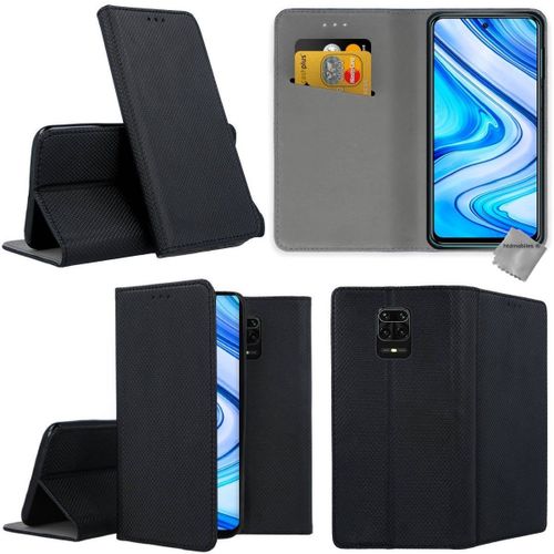 Housse Etui Coque Pochette Portefeuille Pour Xiaomi Redmi Note 9 Pro + Verre Trempe - Noir Magnet