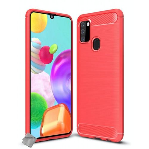 Housse Etui Coque Silicone Gel Carbone Pour Samsung Galaxy A21s + Film Ecran - Rouge