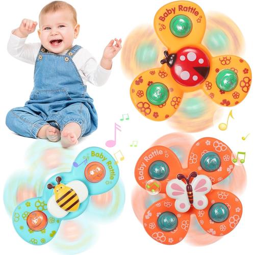 3pcs Coccinelle Abeille Papillon Animaux Mignons Jouets De Bain Bébé, Ventouses Rotatives, Spinner Cadeau Pour Tout-Petit, Enfants, Filles, Garçons