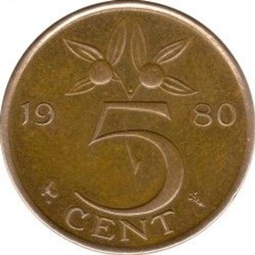 Pays Bas (Nederland) = Pièce De 5 Cents De 1980 , En Bronze.