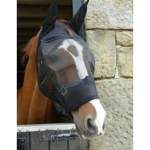 Blanc Masque Anti-Mouches Rembourré En Maille Avec Oreilles Pour Cheval Et Poney Taille Cob Blanc