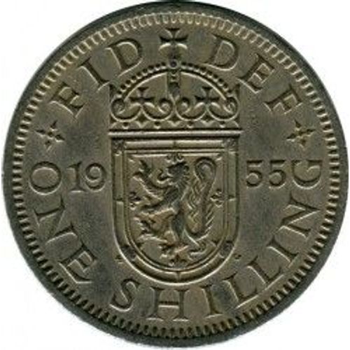 Grande Bretagne = Pièce De One Shilling De 1955, 1 Lion Dans Un Blason. En Nickel