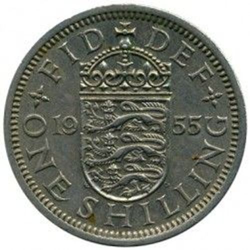 Grande Bretagne = Pièce De One Shilling De 1955,  3 Lions Dans Un Blason. En Nickel