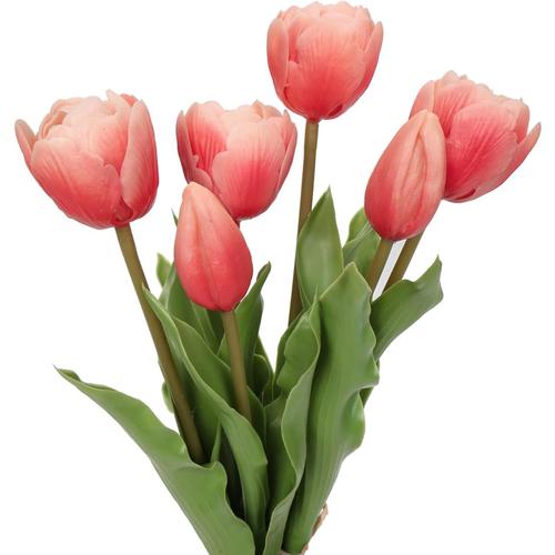 Abricot Lot De 4 Tulipes Et 2 Bourgeons De Tulipes Artificielles En Latex Véritable Sensation Naturelle - Bouquets De Fleurs - Arrangements De Table - Cadeau Pour Maison, Bureau, Fête, Mariage,