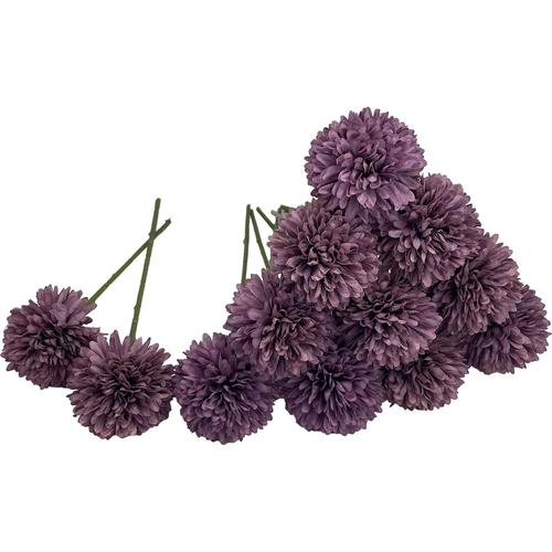 Violet 12 Fleurs Artificielles Deco Boules de Chrysanthèmes Artificielles Convient pour Les Compositions Florales, Les Décorations de Fête dans Le Jardin, Les Mariages, Les Centres de Table (Violet)