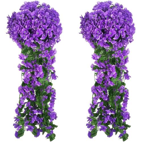 2 Pièces Artificielle Lierre Guirlande Lierre Artificiel Violette Fleurs Artificiel Hanging Glycine Violettes pour Mariage Balcon Mur Jardin Decoration (Violet)