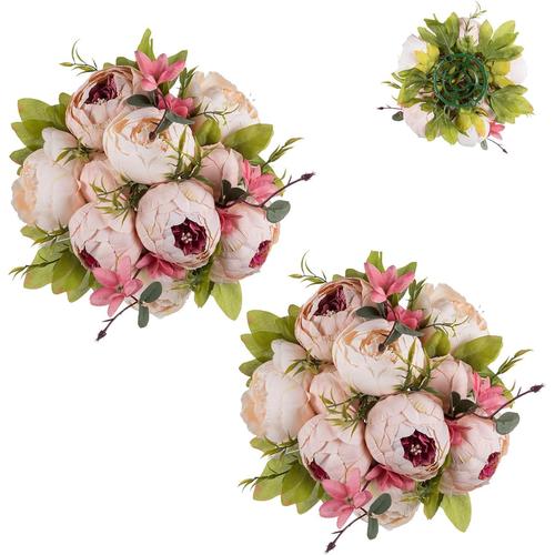 Rose Fleur Artificielle Boule Mariage Decoration 2 Pièces Rose Pivoines Bouquet Fleurs Artificielles pour Deco Mariage Chemin de Table Fausse Flowers pour Décoration Salon Maison Anniversaire Fete