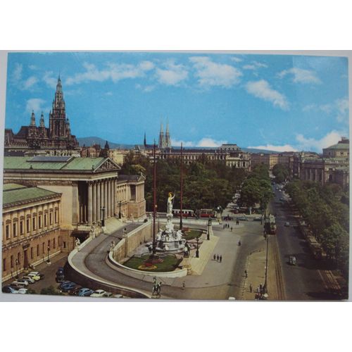 Autriche.. Wien . Vienne, La Ringstrasse Avec Le Parlement Et L' Hôtel De Ville, Au Verso 2 Timbres 5.50s Republik Osterreich Propstei St. Gerold 1986 Et 50g Stift Vorau 1990